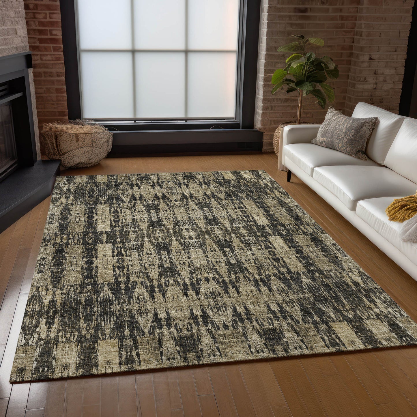 10' X 14' Black Taupe And Beige Moroccan Washable Indoor Outdoor Area Rug