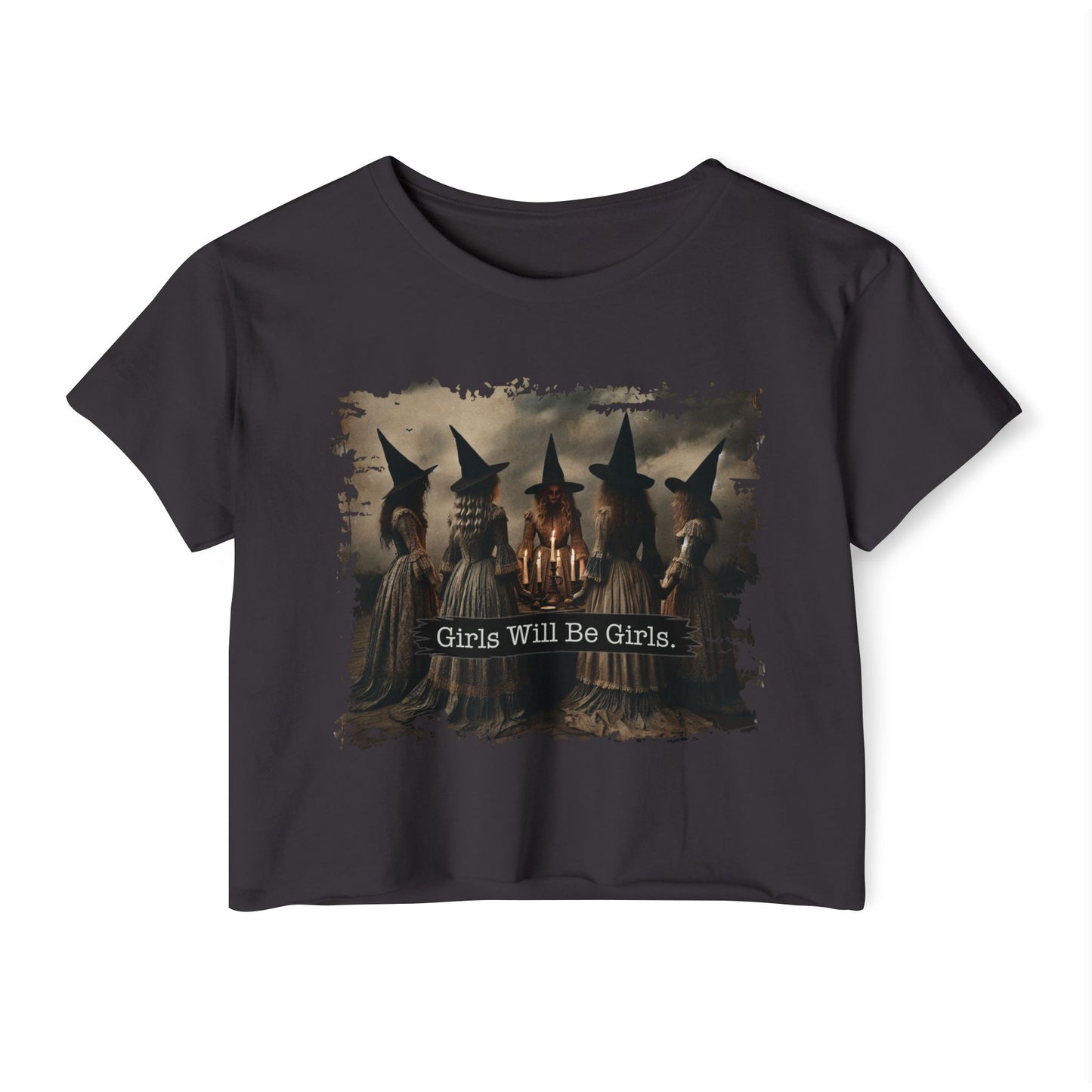 Women's Festival Crop Top with 'Girls Will Be Girls' Graphic, Boho Style Top, Concert Top, Halloween Outfit, Gift for Her, Summer [...]