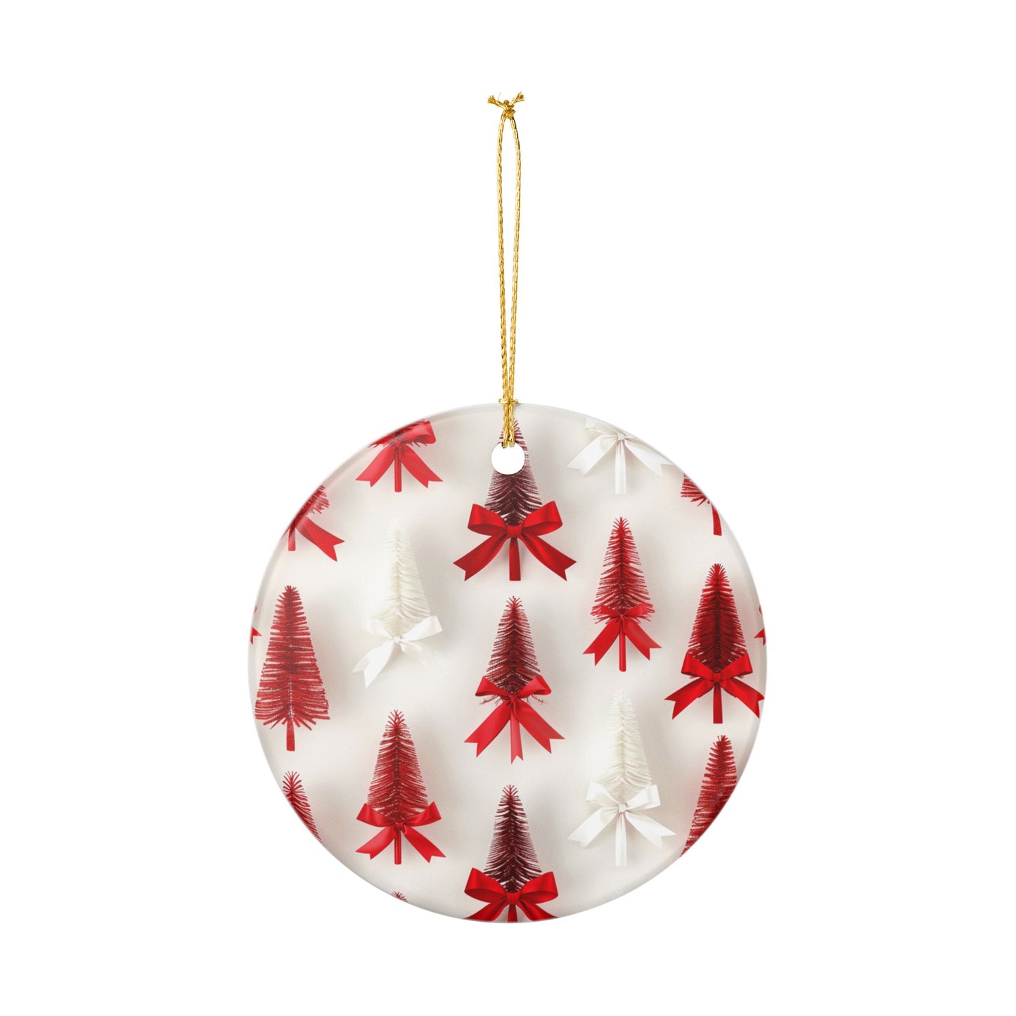 Festive Ceramic Ornament, Christmas Tree Decoration, Holiday Decor, Gift for Tree, Winter Ornaments, Red and White Bow Design