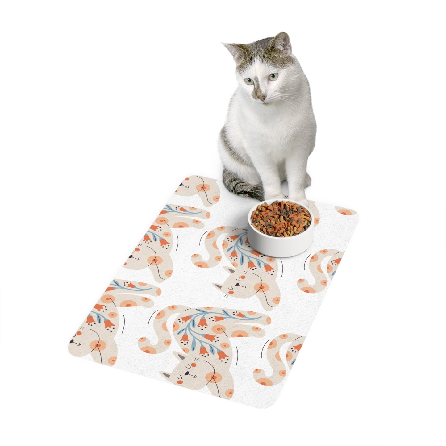 Whimsical Cat Pet Food Mat | Cute Cat Design, Pet Feeding Mat, Cat Lovers Gift, Home Decor, Doggy Style