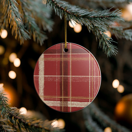 Plaid Ceramic Ornament, Holiday Decor, Christmas Decoration, Seasonal Home Accent, Gift for Friends, Rustic Charm