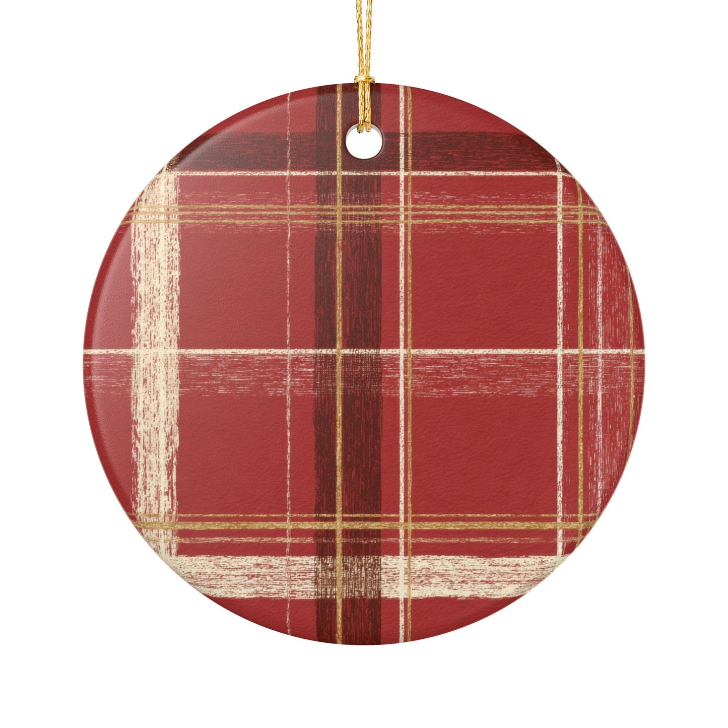 Plaid Ceramic Ornament, Holiday Decor, Christmas Decoration, Seasonal Home Accent, Gift for Friends, Rustic Charm
