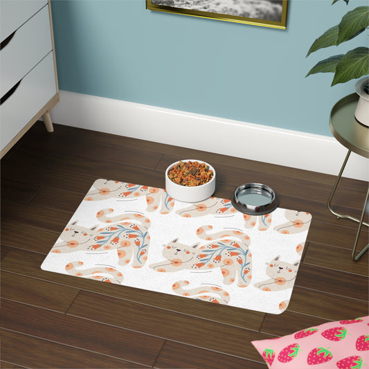 Whimsical Cat Pet Food Mat | Cute Cat Design, Pet Feeding Mat, Cat Lovers Gift, Home Decor, Doggy Style
