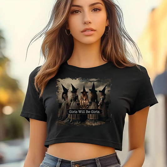 Women's Festival Crop Top with 'Girls Will Be Girls' Graphic, Boho Style Top, Concert Top, Halloween Outfit, Gift for Her, Summer [...]