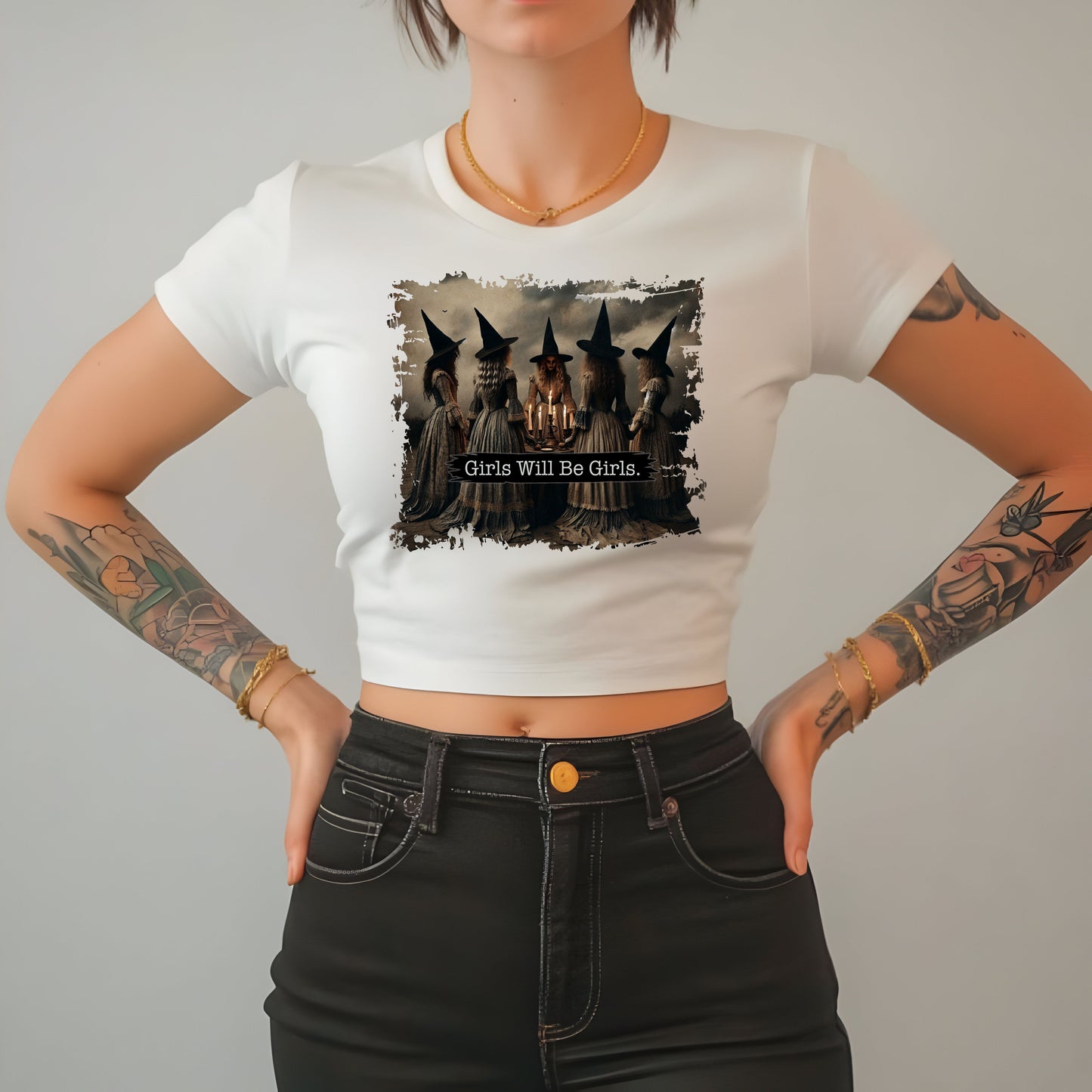 Women's Festival Crop Top with 'Girls Will Be Girls' Graphic, Boho Style Top, Concert Top, Halloween Outfit, Gift for Her, Summer [...]