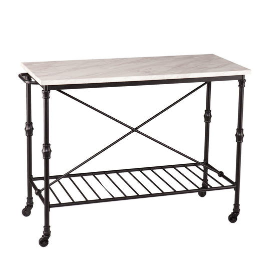 Black and White 49" Rolling Kitchen Island With Storage