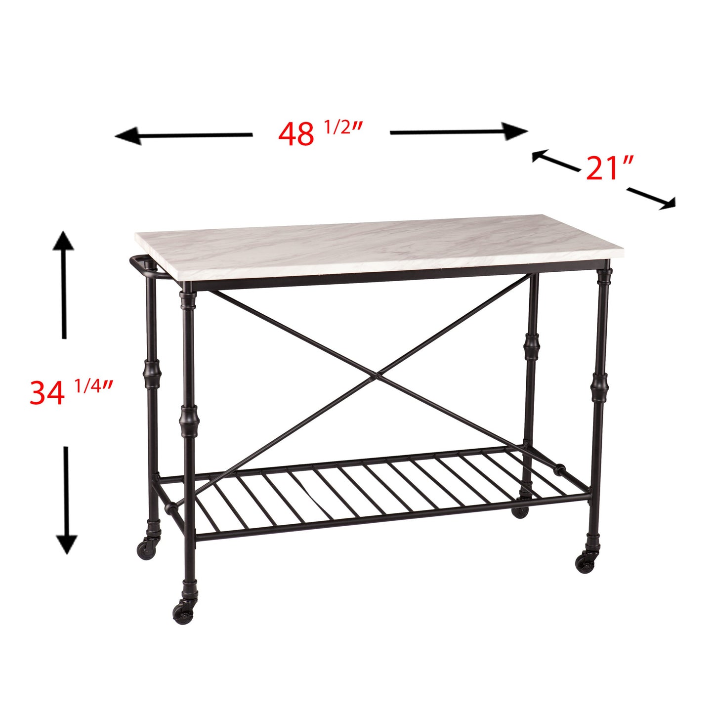 Black and White 49" Rolling Kitchen Island With Storage