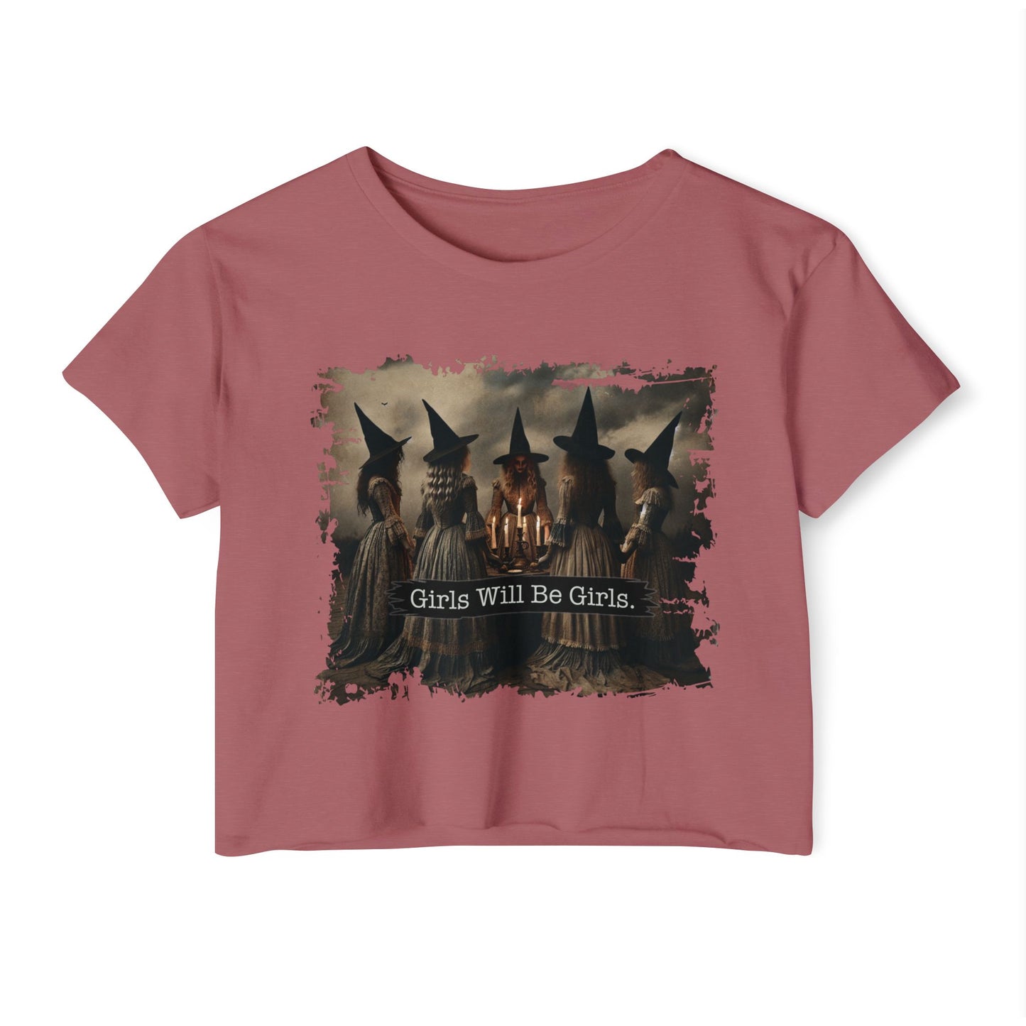 Women's Festival Crop Top with 'Girls Will Be Girls' Graphic, Boho Style Top, Concert Top, Halloween Outfit, Gift for Her, Summer [...]