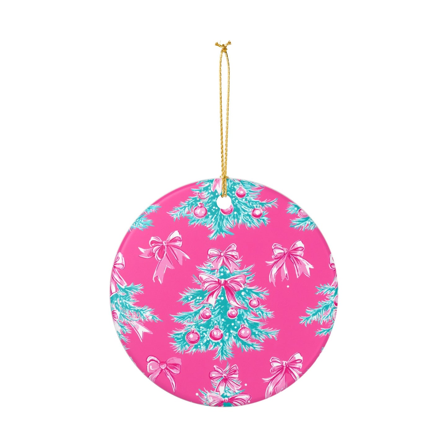 Festive Ceramic Ornament, Christmas Tree Decoration, Holiday Decor, Gift for Her, Pink Christmas Ornament