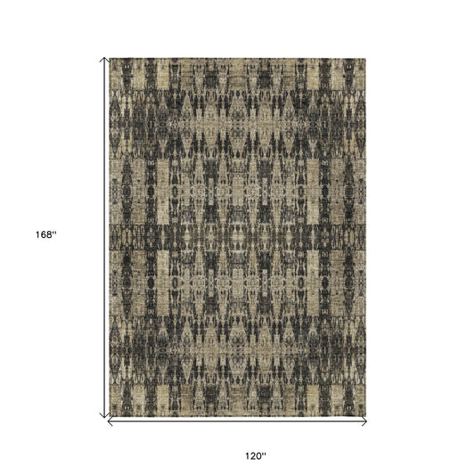 10' X 14' Black Taupe And Beige Moroccan Washable Indoor Outdoor Area Rug