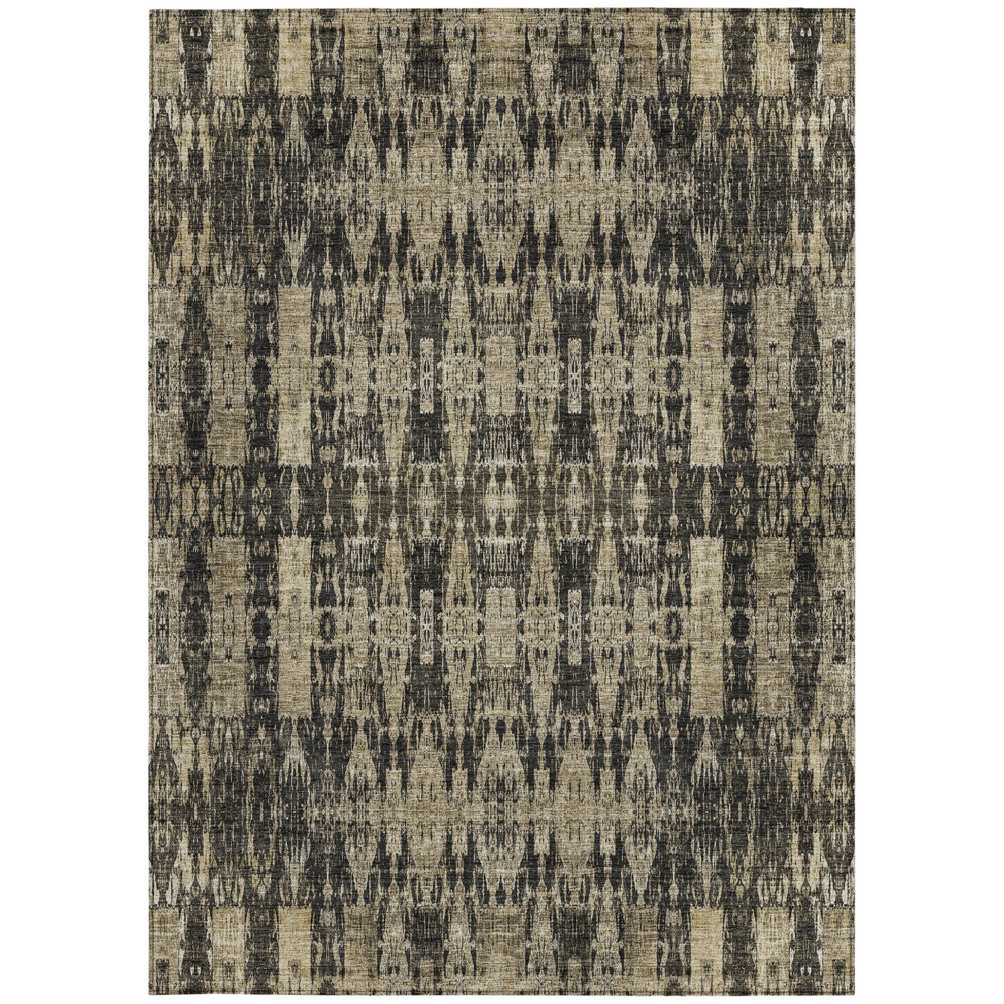10' X 14' Black Taupe And Beige Moroccan Washable Indoor Outdoor Area Rug
