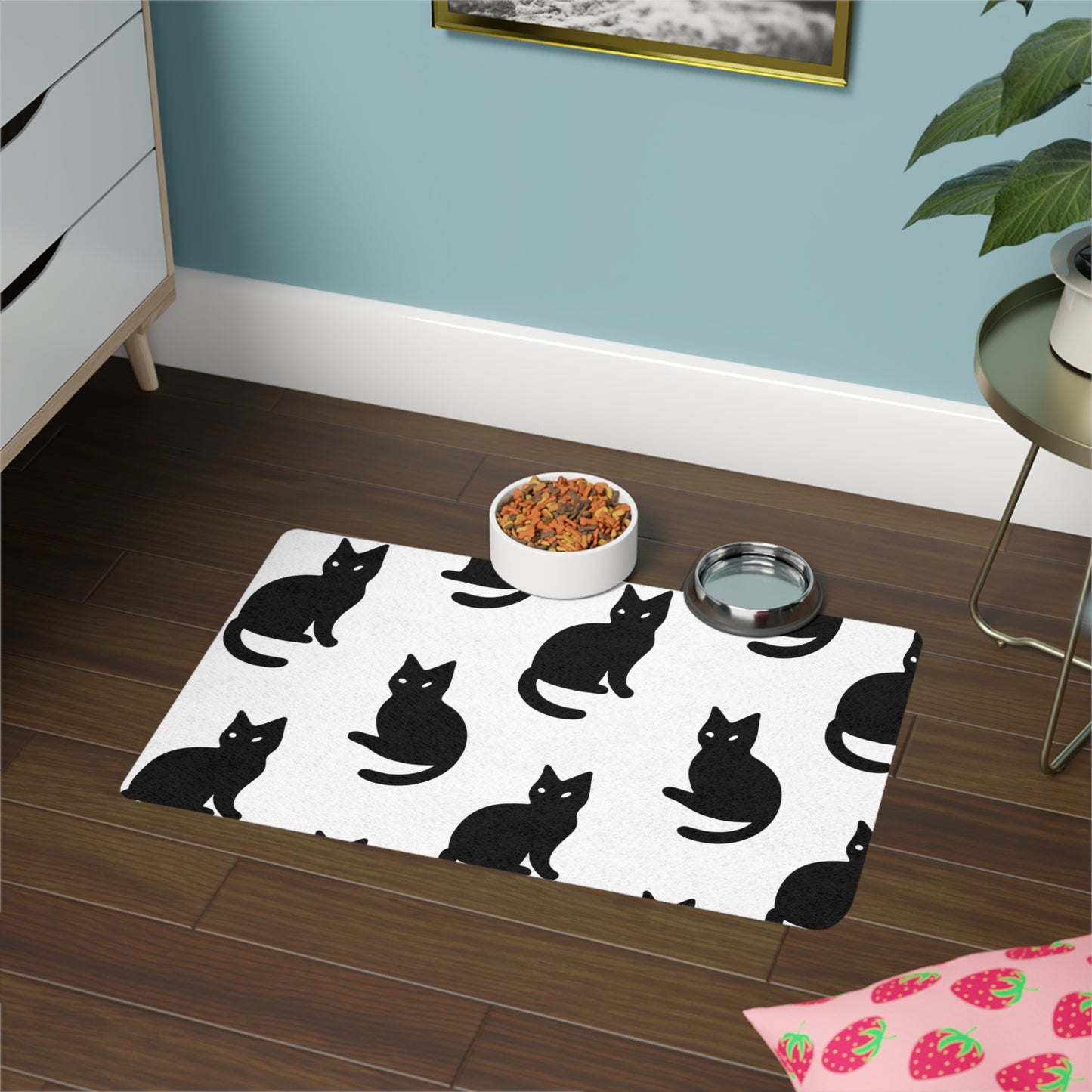 Stylish Pet Food Mat for Cat Lovers, Cat Bowl Placemat, Non-Slip Feed Mat, Pet Accessories, Black Cat Design, Ideal Gift for Pet Owners