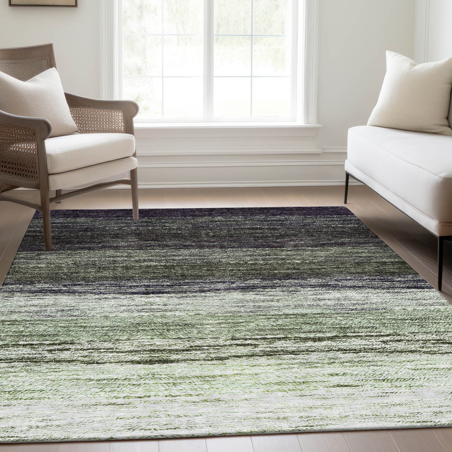 10' X 14' Green Ivory And Purple Ombre Washable Indoor Outdoor Area Rug