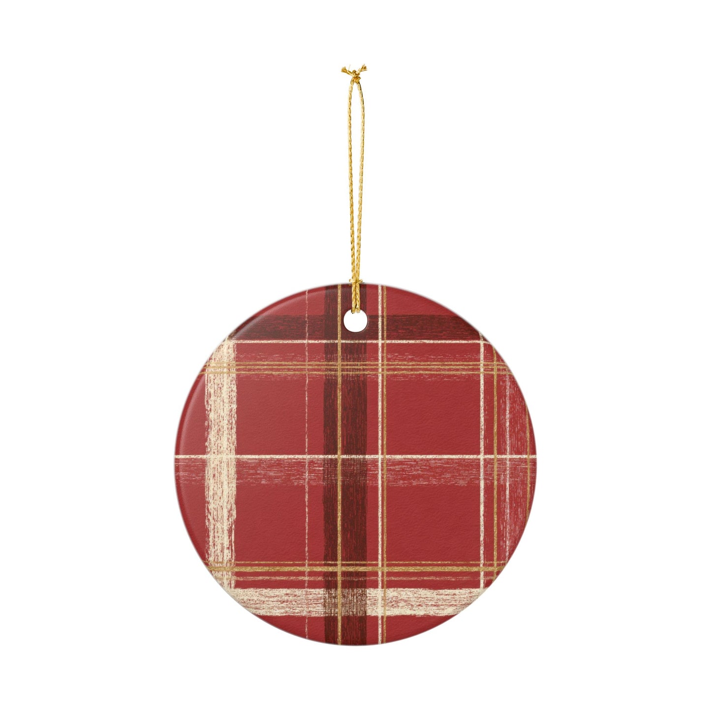 Plaid Ceramic Ornament, Holiday Decor, Christmas Decoration, Seasonal Home Accent, Gift for Friends, Rustic Charm