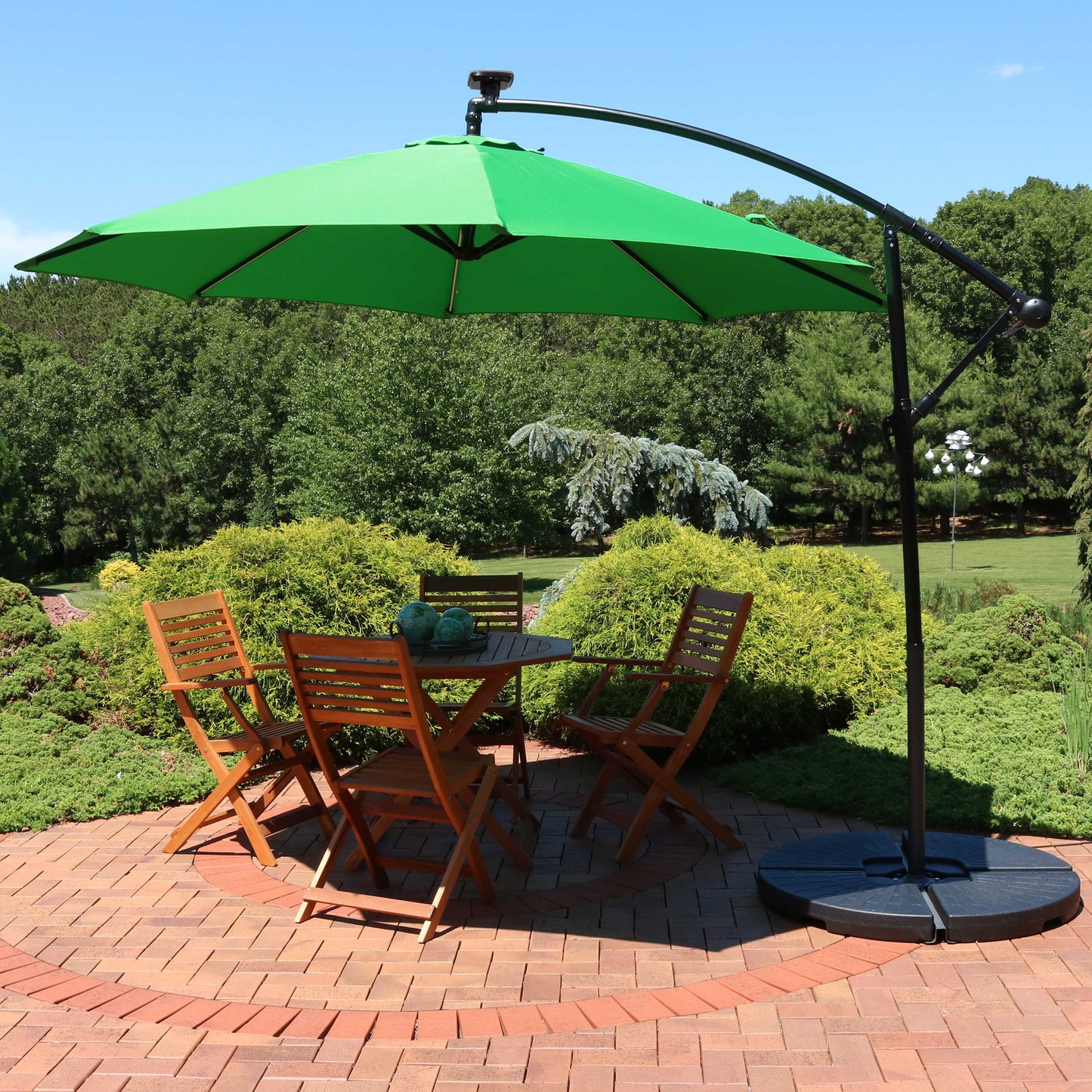 95" Green Polyester Octagonal Tilt Lighted Market Patio Umbrella with Stand