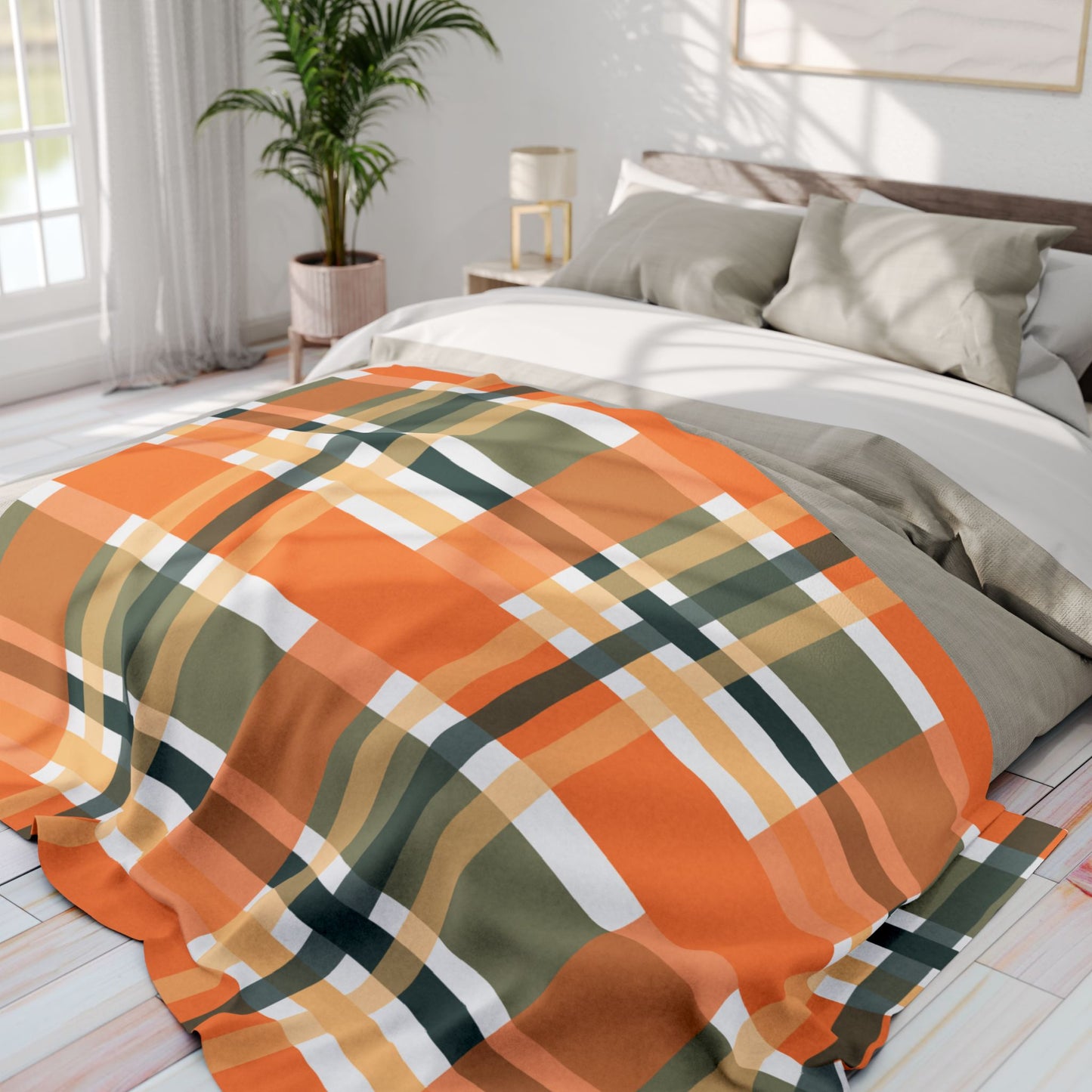 Autumn Plaid Fleece Blanket | Cozy Throw for Home, Perfect Gift for Fall, Thanksgiving, and Camping
