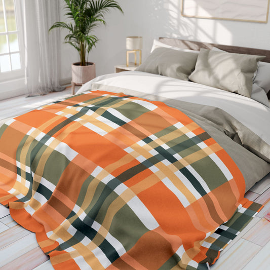 Autumn Plaid Fleece Blanket | Cozy Throw for Home, Perfect Gift for Fall, Thanksgiving, and Camping