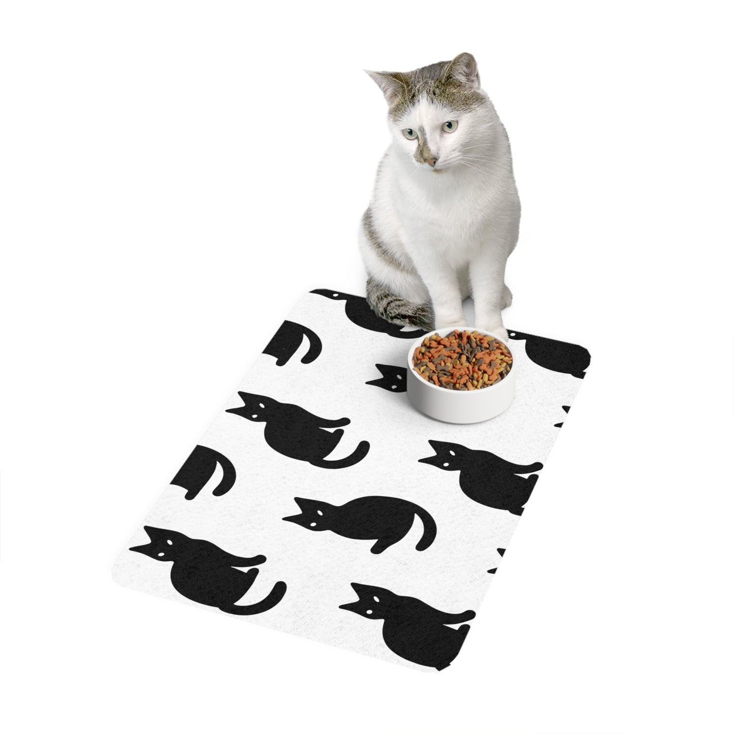 Stylish Pet Food Mat for Cat Lovers, Cat Bowl Placemat, Non-Slip Feed Mat, Pet Accessories, Black Cat Design, Ideal Gift for Pet Owners