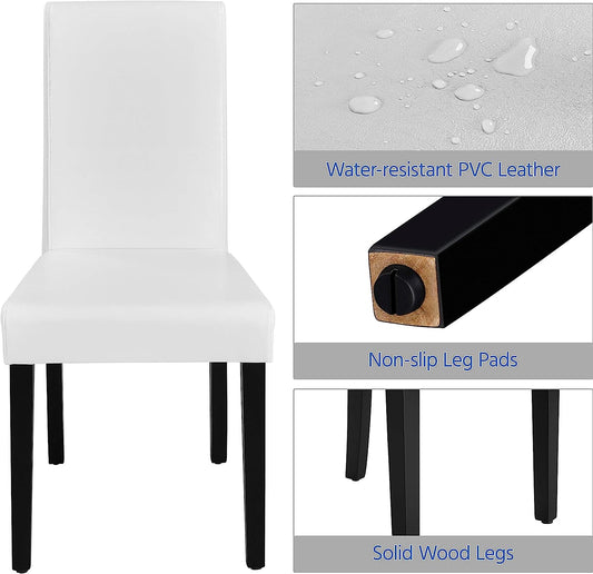 Set of 4 Modern Parson Chairs, Faux Leather, White