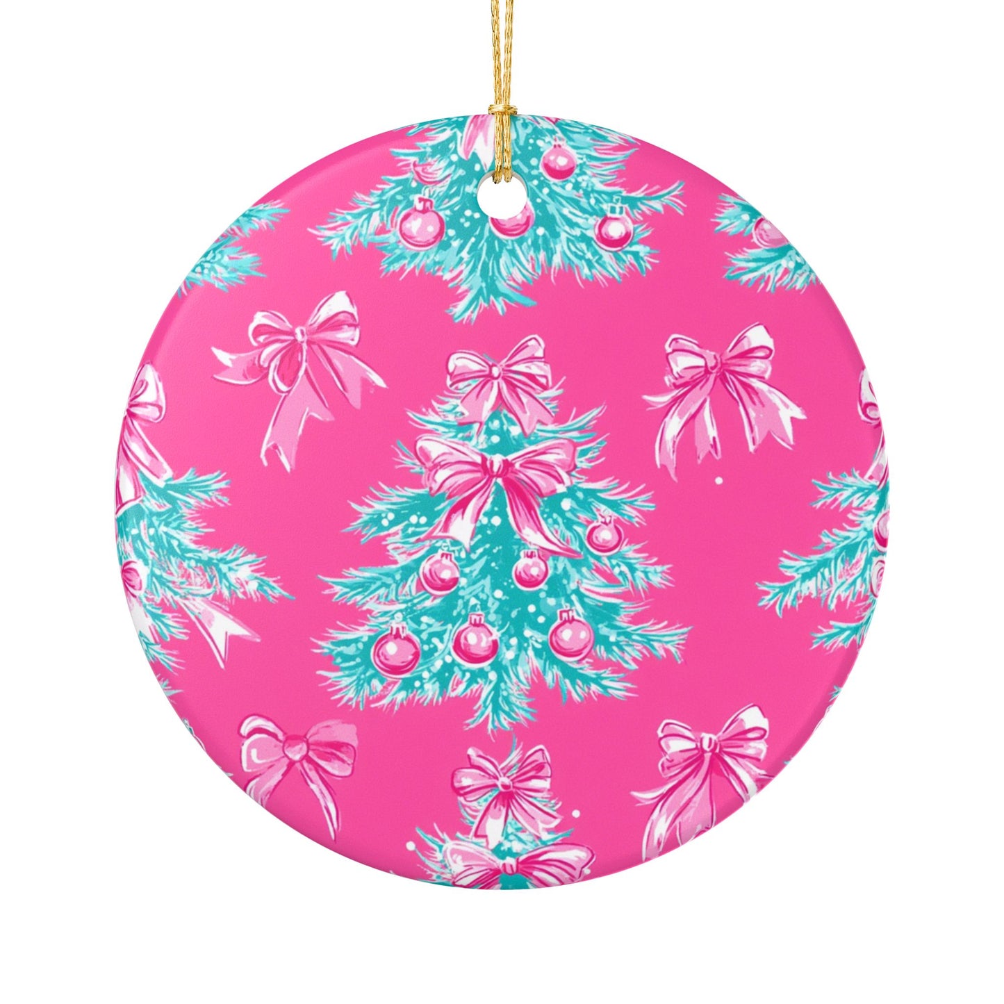 Festive Ceramic Ornament, Christmas Tree Decoration, Holiday Decor, Gift for Her, Pink Christmas Ornament
