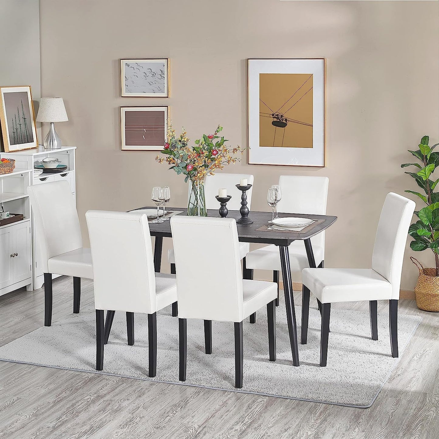 Set of 4 Modern Parson Chairs, Faux Leather, White