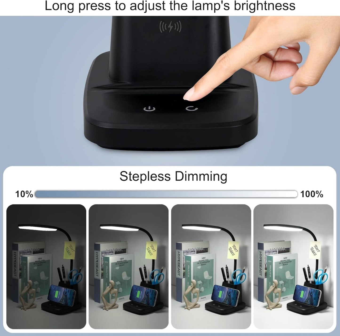 Desk Lamp, LED Desk Lamps for Home Office, Wireless Charger Small Desk