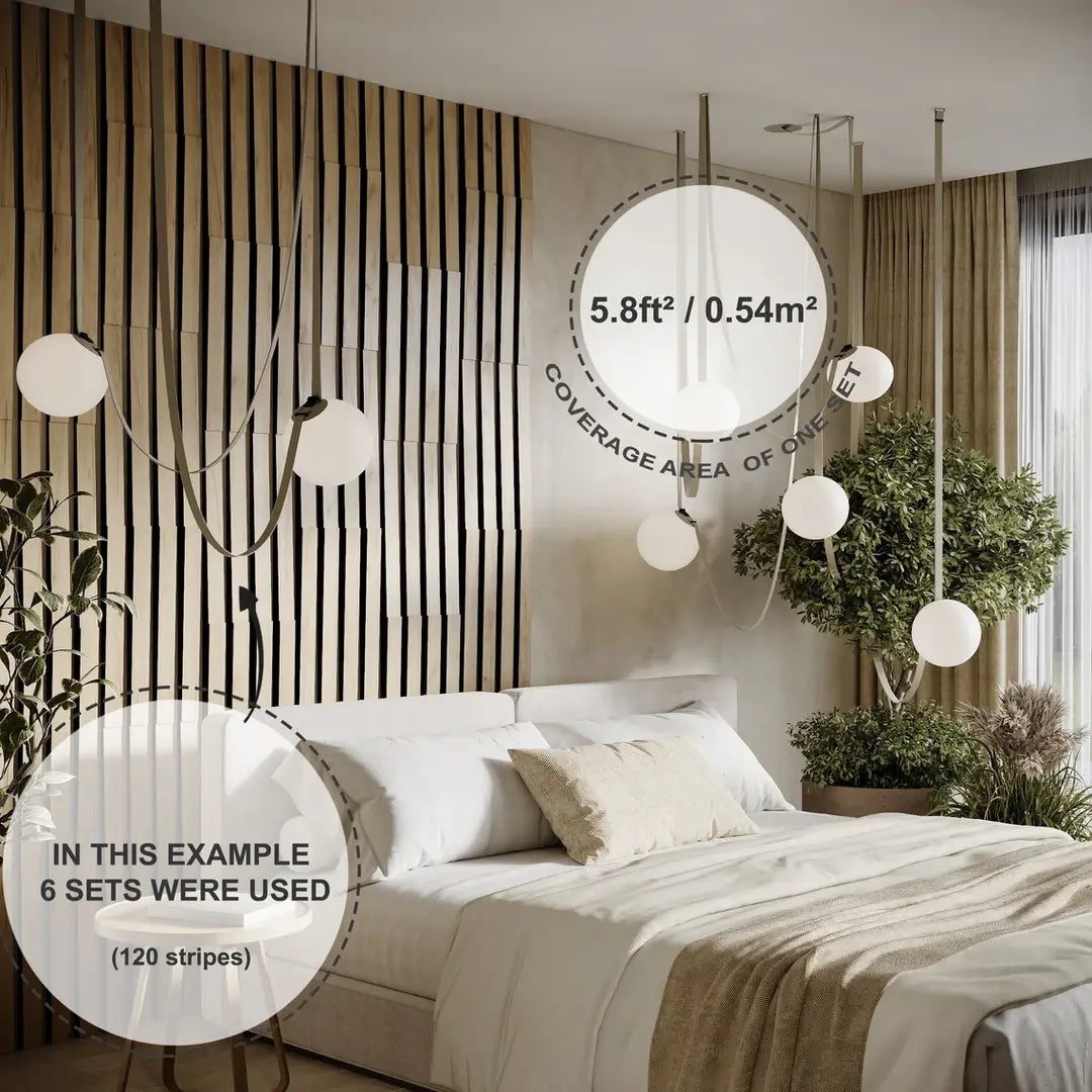 Acoustic Slat Wood Panels «Loza-5» | 2" Strips | Wall Decor